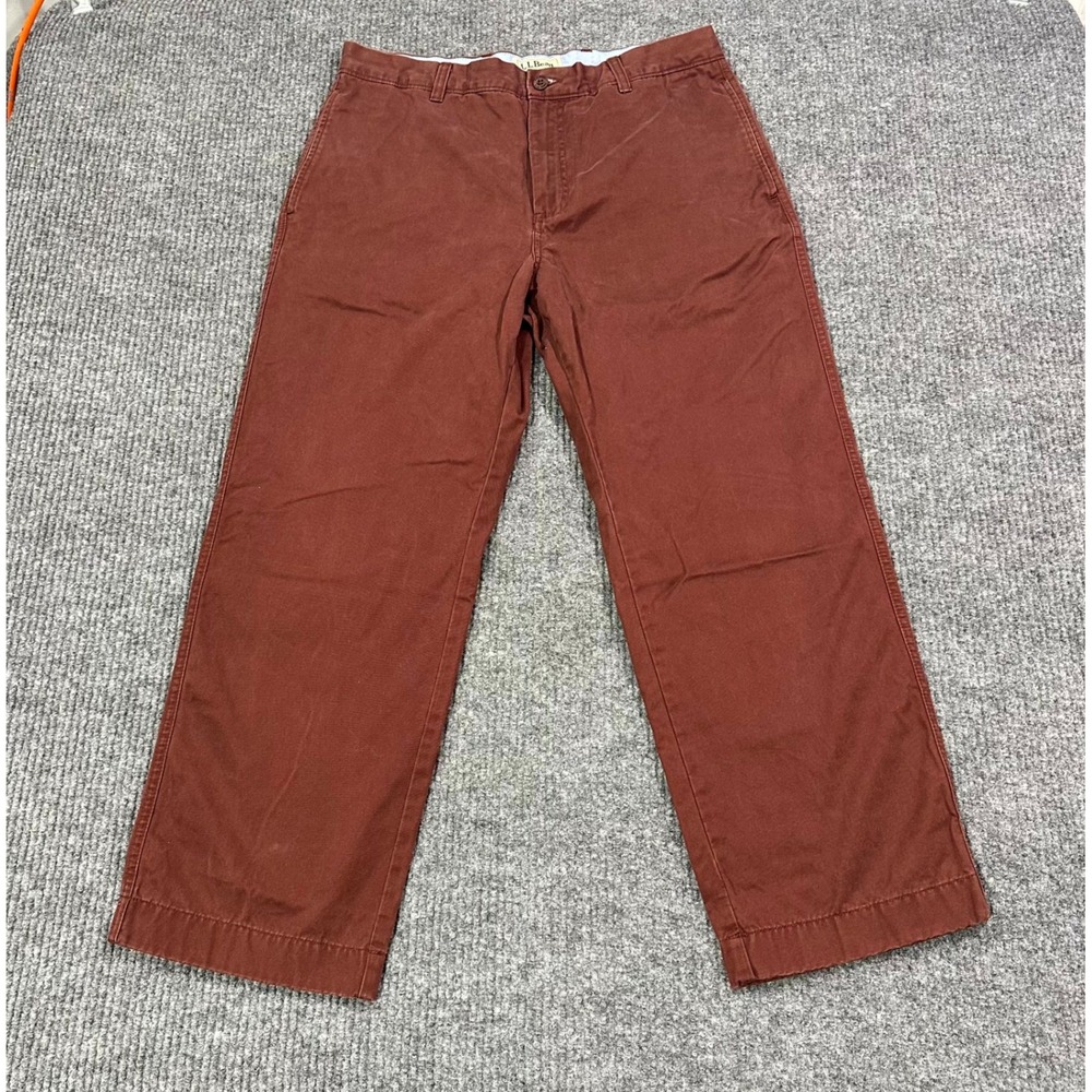 LL Bean Pant Mens 35x29 Natural Fit Chino Burgundy Rust Cotton Twill Preppy Dad